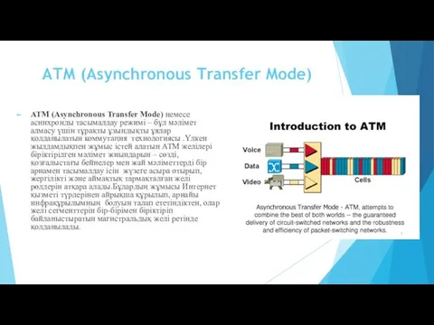 АТМ (Asynchronous Transfer Mode) АТМ (Asynchronous Transfer Mode) немесе асинхронды