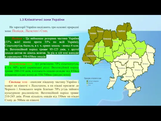 1.3 Кліматичні зони України На території України виділяють три основні