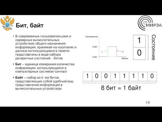 Бит, байт В современных пользовательских и серверных вычислительных устройствах общего