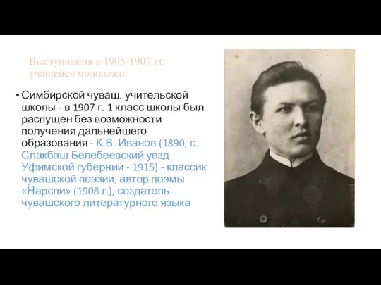 Выступления в 1905-1907 гг. учащейся молодежи: Симбирской чуваш. учительской школы