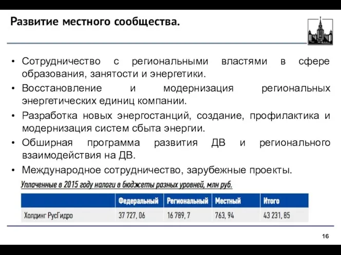 Развитие местного сообщества. Сотрудничество с региональными властями в сфере образования, занятости и энергетики.