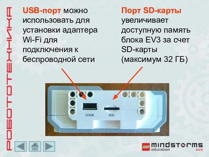 USB-порт можно использовать для установки адаптера Wi-Fi для подключения к