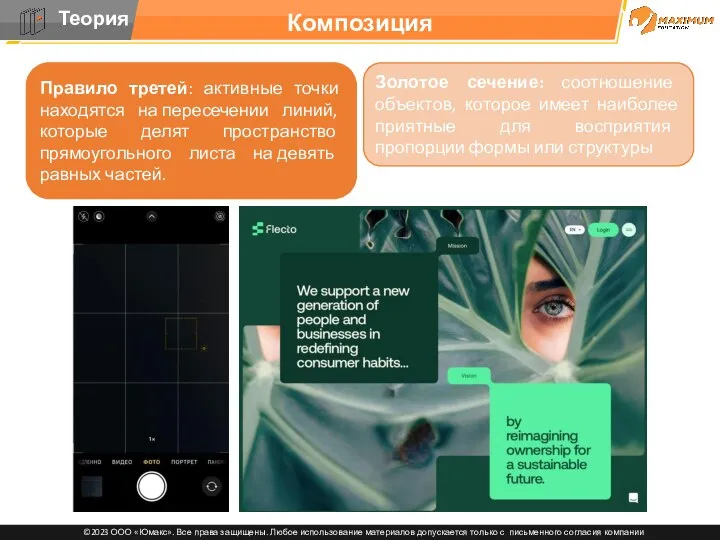 Композиция Правило третей: активные точки находятся на пересечении линий, которые