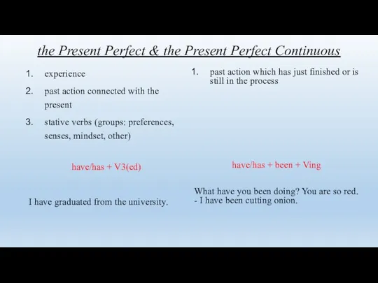 the Present Perfect & the Present Perfect Continuous experience past