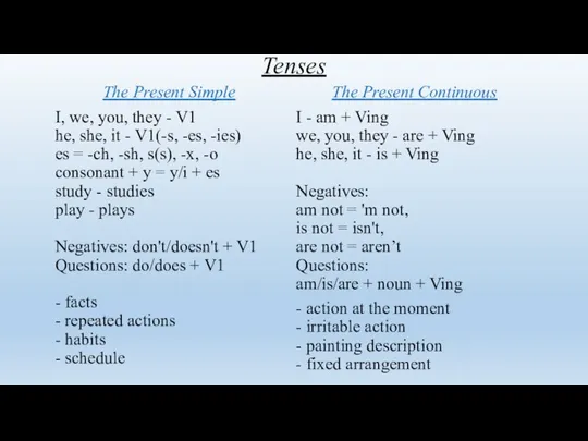 Tenses The Present Simple I, we, you, they - V1