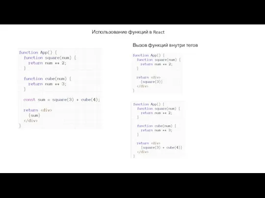 Использование функций в React Вызов функций внутри тегов