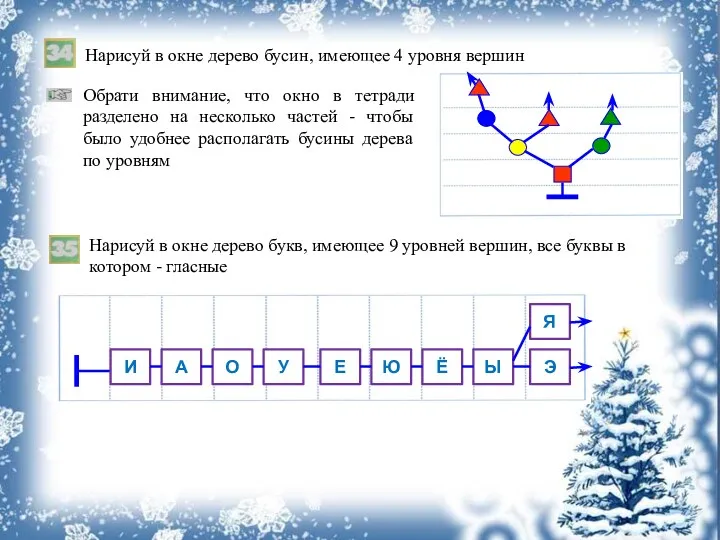 Нарисуй в окне дерево бусин, имеющее 4 уровня вершин Обрати