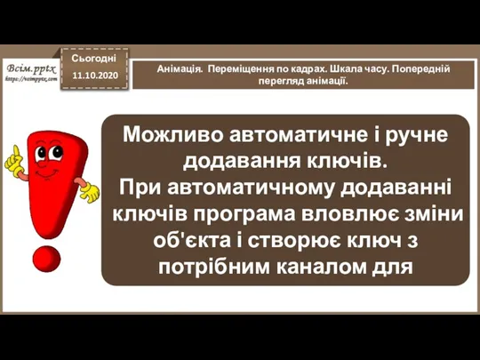 Сьогодні 11.10.2020 Анімація. Переміщення по кадрах. Шкала часу. Попередній перегляд