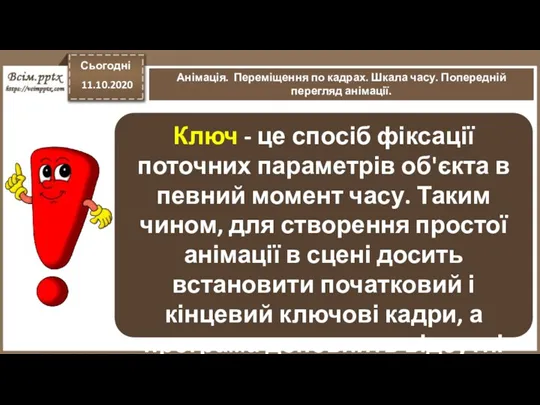 Сьогодні 11.10.2020 Анімація. Переміщення по кадрах. Шкала часу. Попередній перегляд