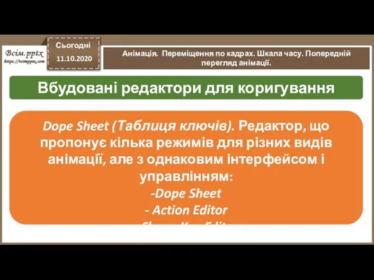 Сьогодні 11.10.2020 Анімація. Переміщення по кадрах. Шкала часу. Попередній перегляд