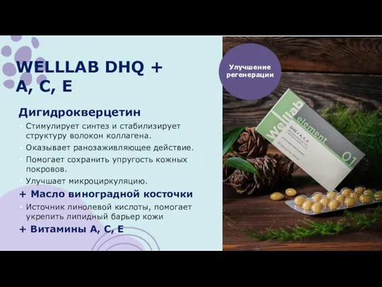 WELLLAB DHQ + A, С, Е Дигидрокверцетин Стимулирует синтез и