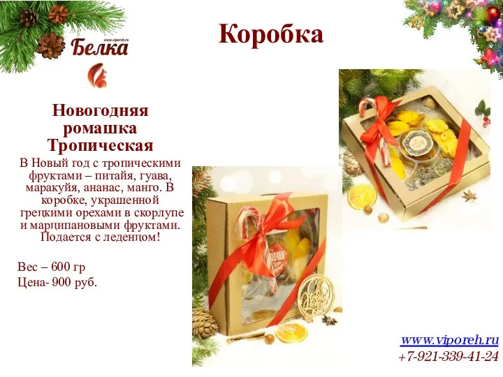 Коробка www.viporeh.ru +7-921-339-41-24 Новогодняя ромашка Тропическая В Новый год с