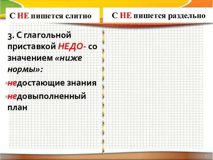 С НЕ пишется слитно С НЕ пишется раздельно 3. С