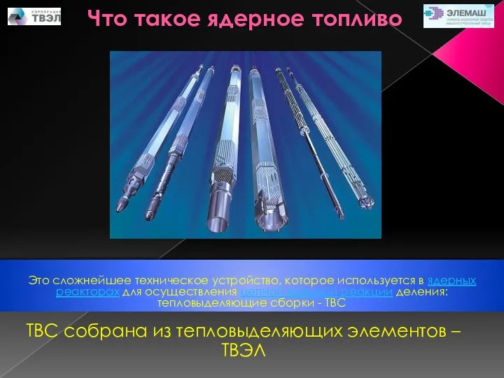 Что такое ядерное топливо ТВС собрана из тепловыделяющих элементов – ТВЭЛ Это сложнейшее