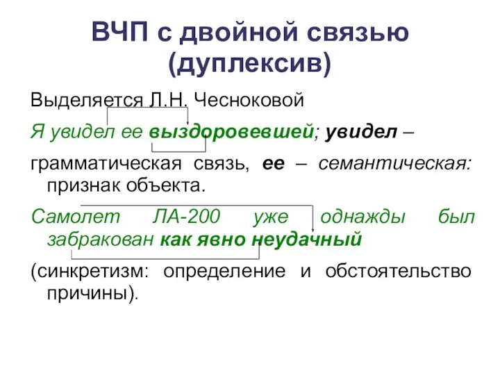 ВЧП с двойной связью (дуплексив) Выделяется Л.Н. Чесноковой Я увидел