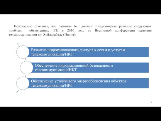 Необходимо отметить, что развитие IoT должен предусмотреть решение следующих проблем,