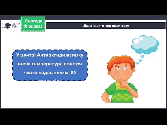 08.06.2023 Сьогодні Цікаві факти про пори року У центрі Антарктиди