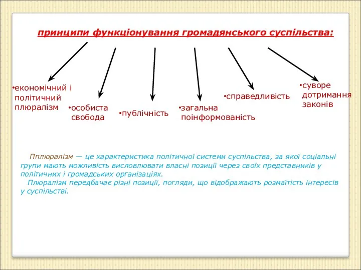 принципи функціонування громадянського суспільства: економічний і політичний плюралізм особиста свобода