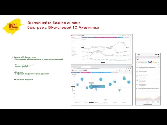 Выполняйте бизнес-анализ быстрее с BI-системой 1С:Аналитика Задачи «1С:Аналитики» Увеличение эффективности