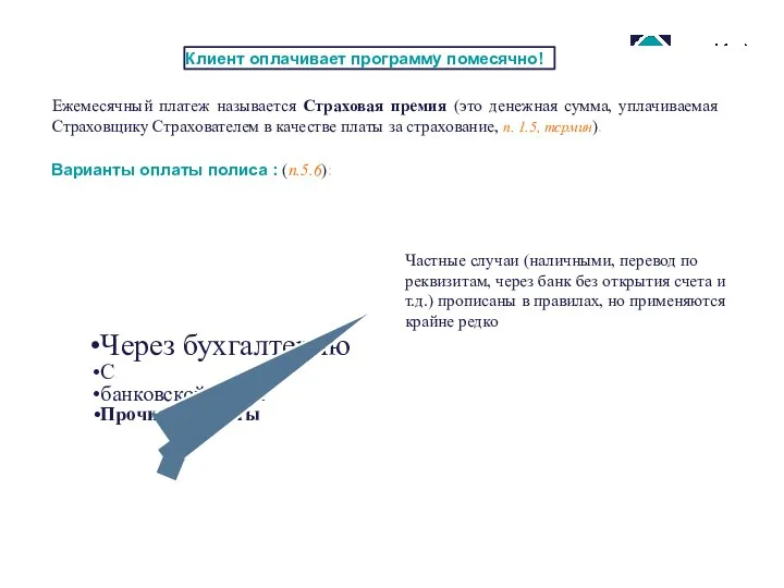 Клиент оплачивает программу помесячно! Через бухгалтерию С банковской карты Прочие