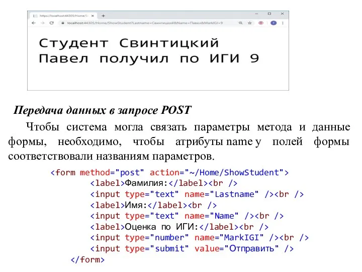 Передача данных в запросе POST Чтобы система могла связать параметры