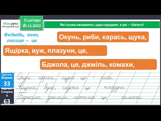 10.11.2022 Сьогодні Які слова називають один предмет, а які —