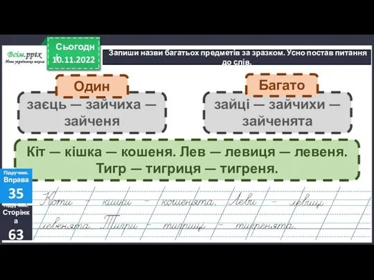 10.11.2022 Сьогодні Запиши назви багатьох предметів за зразком. Усно постав