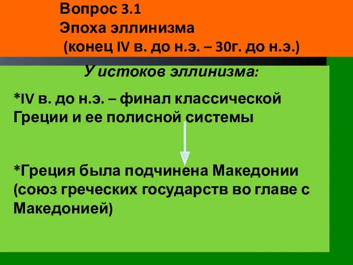 Вопрос 3.1 Эпоха эллинизма (конец IV в. до н.э. –