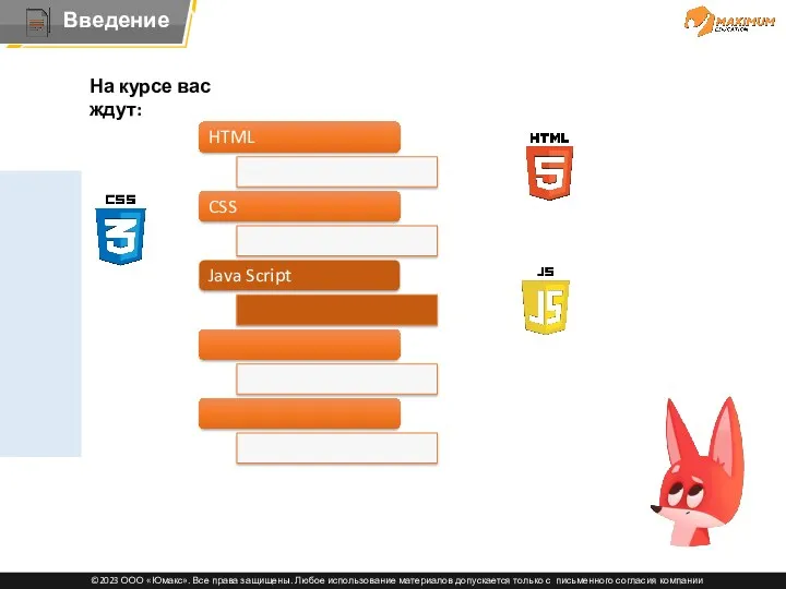 HTML CSS Java Script На курсе вас ждут:
