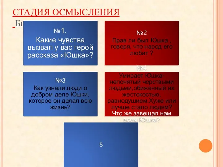 СТАДИЯ ОСМЫСЛЕНИЯ Беседа по вопросам. №1. Какие чувства вызвал у