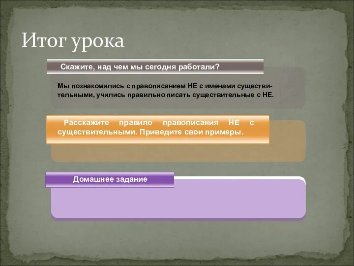 Скажите, над чем мы сегодня работали? Расскажите правило правописания НЕ