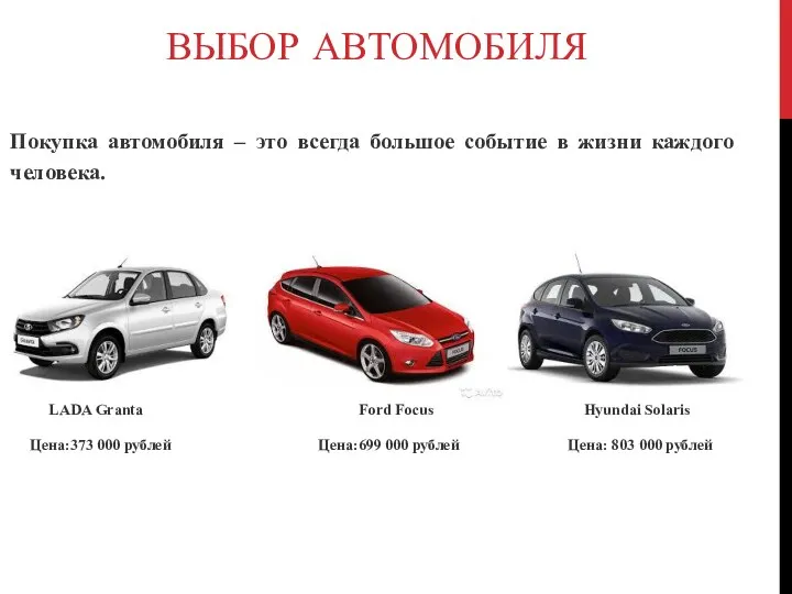 ВЫБОР АВТОМОБИЛЯ Покупка автомобиля – это всегда большое событие в