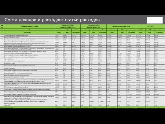 Смета доходов и расходов: статьи расходов