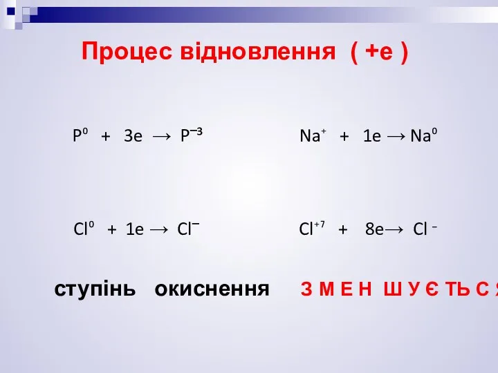 P⁰ + 3e → P‾³ Na⁺ + 1e → Na⁰