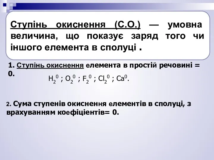 Ступінь окиснення (С.О.) — умовна величина, що показує заряд того