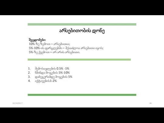 10/24/2017 არსებითობის დონე შეცდომები: 10%-ზე ზემოთ – არსებითია; 5%-10%-ის ფარგლებში