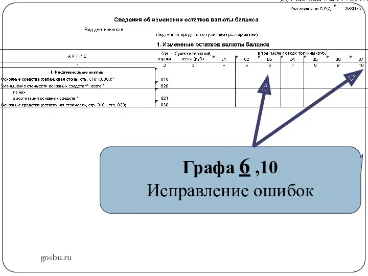 gosbu.ru Графа 6 ,10 Исправление ошибок