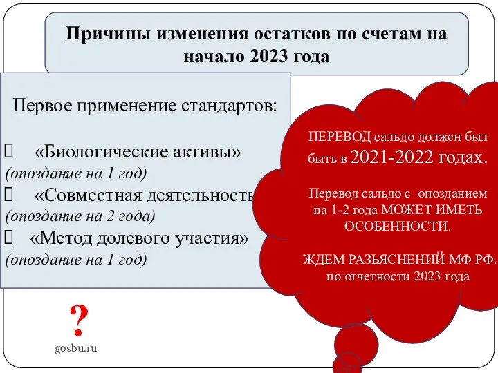 gosbu.ru Причины изменения остатков по счетам на начало 2023 года