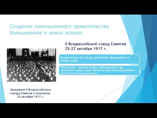 Создание коалиционного правительства большевиков и левых эсеров. II Всероссийский съезд