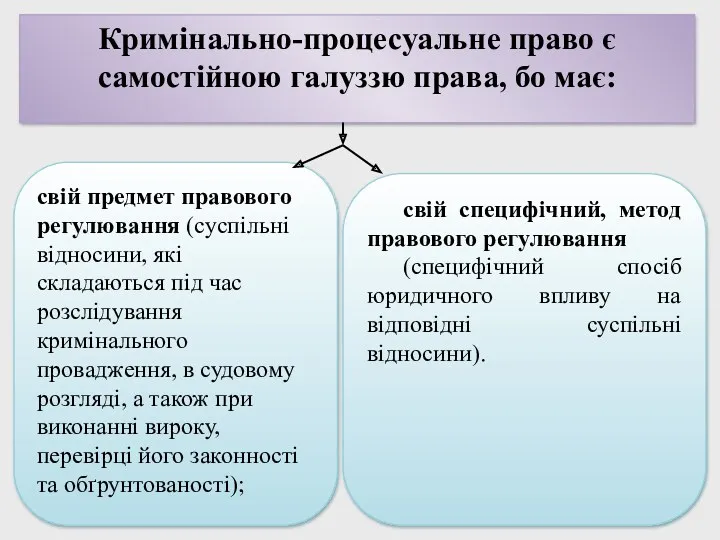 Кримінально-процесуальне право є самостійною галуззю права, бо має: свій предмет