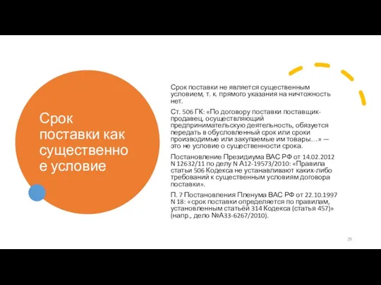 Срок поставки как существенное условие Срок поставки не является существенным