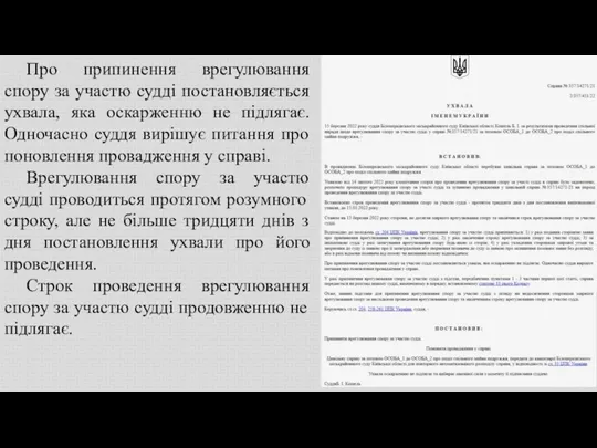 Про припинення врегулювання спору за участю судді постановляється ухвала, яка оскарженню не підлягає.