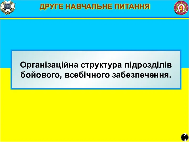 ДРУГЕ НАВЧАЛЬНЕ ПИТАННЯ Організаційна структура підрозділів бойового, всебічного забезпечення. 24