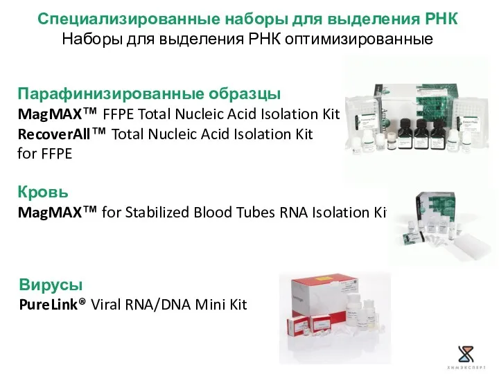 Специализированные наборы для выделения РНК Наборы для выделения РНК оптимизированные