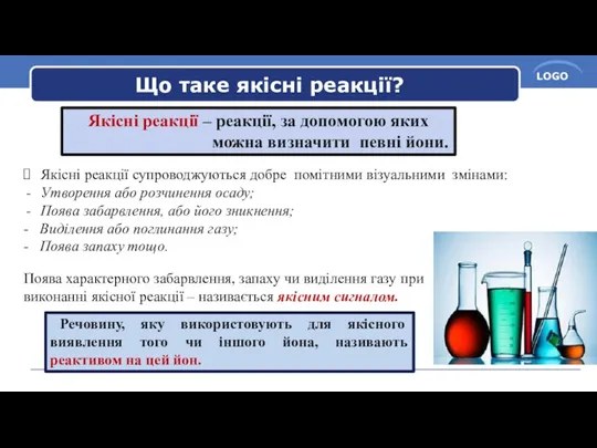 Що таке якісні реакції? Якісні реакції – реакції, за допомогою