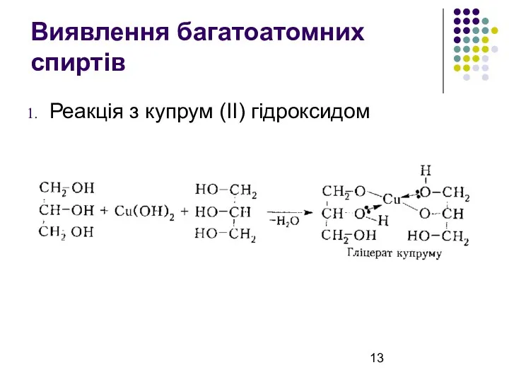 Виявлення багатоатомних спиртів Реакція з купрум (ІІ) гідроксидом