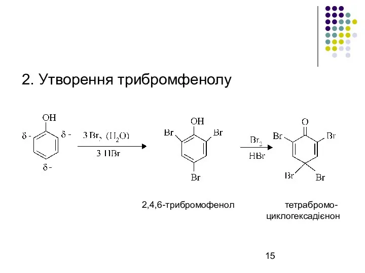 2. Утворення трибромфенолу 2,4,6-трибромофенол тетрабромо- циклогексадієнон