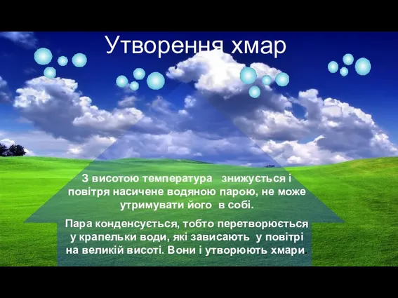 З висотою температура знижується і повітря насичене водяною парою, не