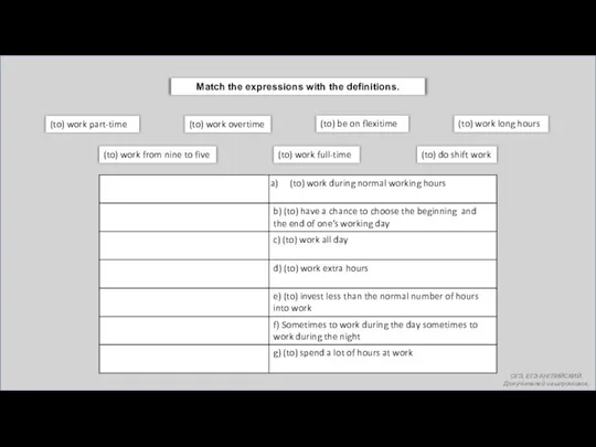Match the expressions with the definitions. (to) do shift work