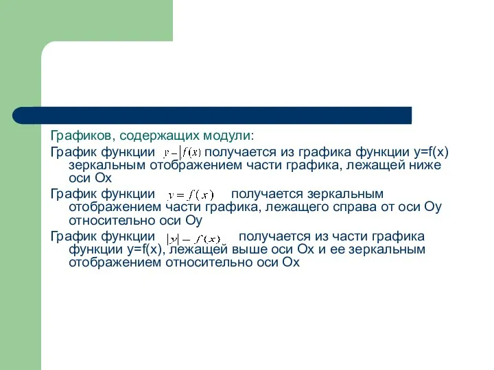 Графиков, содержащих модули: График функции получается из графика функции y=f(x)